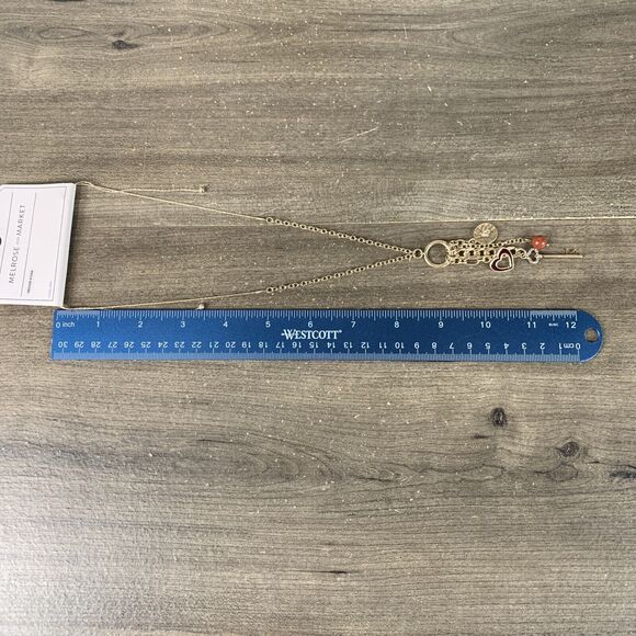 Melrose and Market Boho Necklace Charm Pendant Gold Tone Genuine Stone Key Heart - Picture 8 of 9